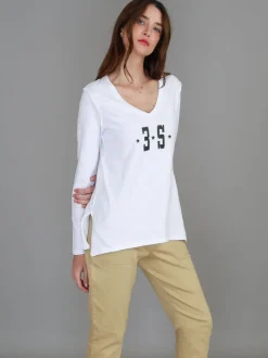 3rd Story Blair V Neck Logo T Shirt< Long Sleeves