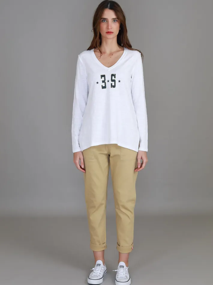 3rd Story Blair V Neck Logo T Shirt< Long Sleeves