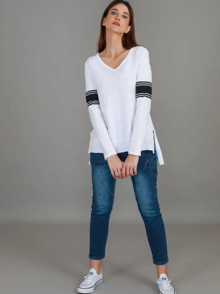 3rd Story Carmel Contrasting Band Long Sleeve T Shirt< Long Sleeves