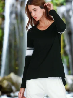 3rd Story Carmel Contrasting Band Long Sleeve T Shirt< Long Sleeves
