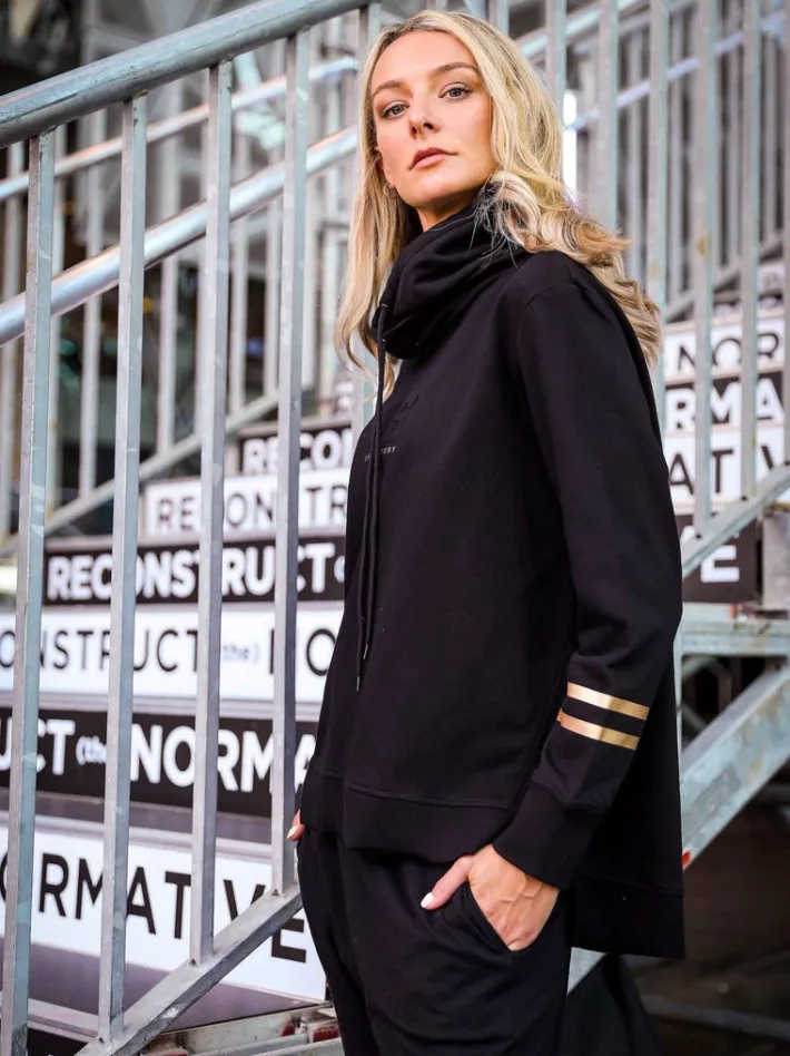3rd Story Darcy Golden Stripes Funnel Neck Sweatshirt< Sweatshirts|Sweatshirts