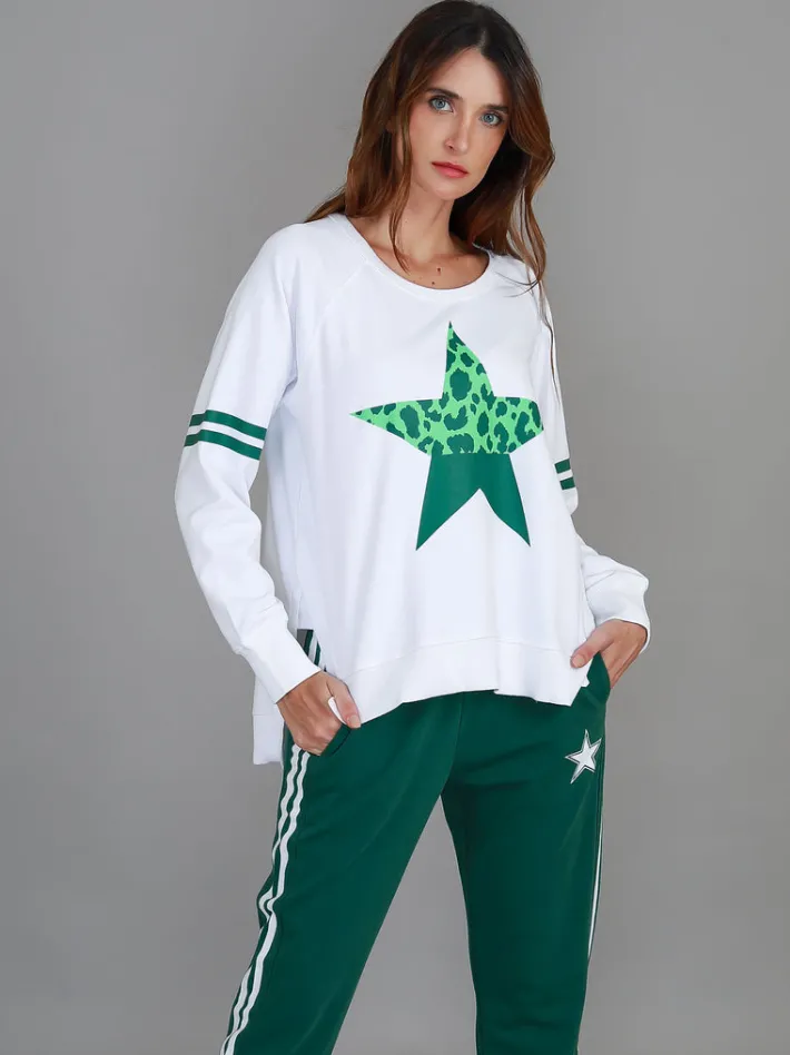 3rd Story Ginger Leopard Green Splice Star Sweatshirt< Sweatshirts|Sweatshirts