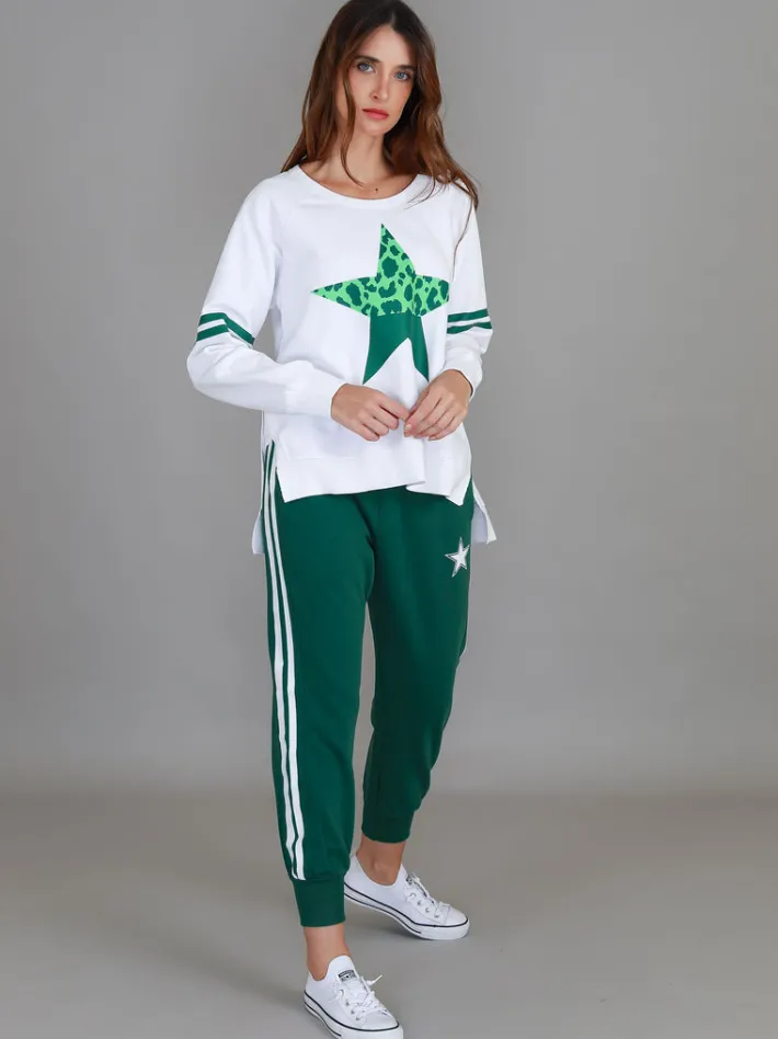 3rd Story Ginger Leopard Green Splice Star Sweatshirt< Sweatshirts|Sweatshirts