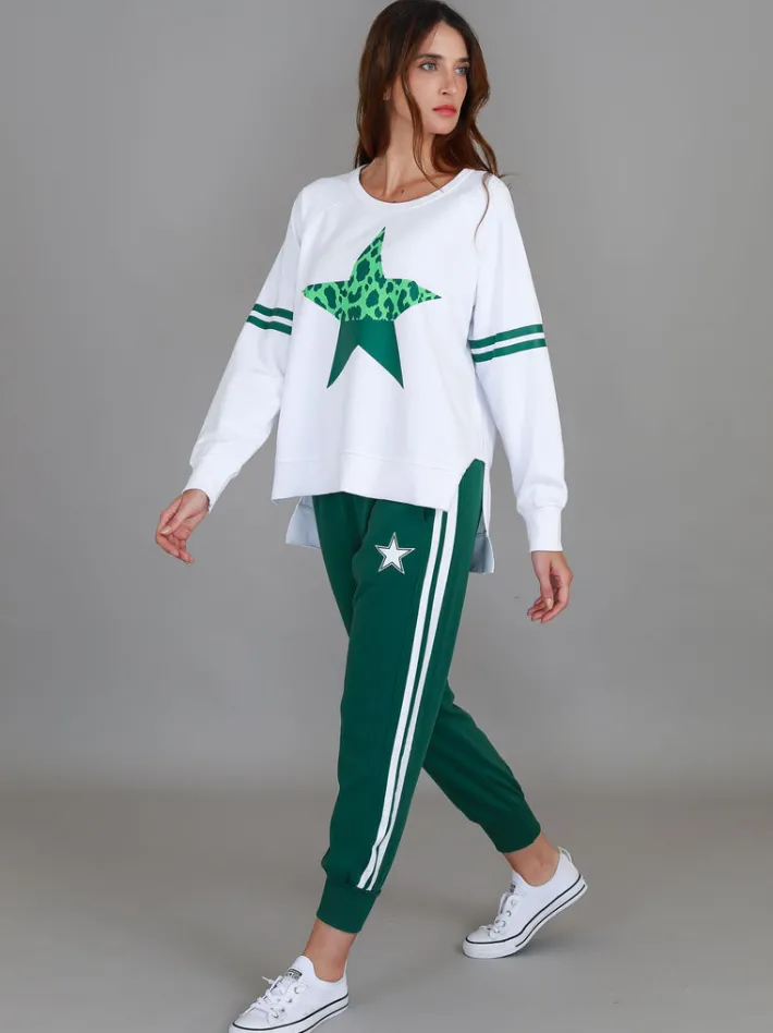 3rd Story Ginger Leopard Green Splice Star Sweatshirt< Sweatshirts|Sweatshirts