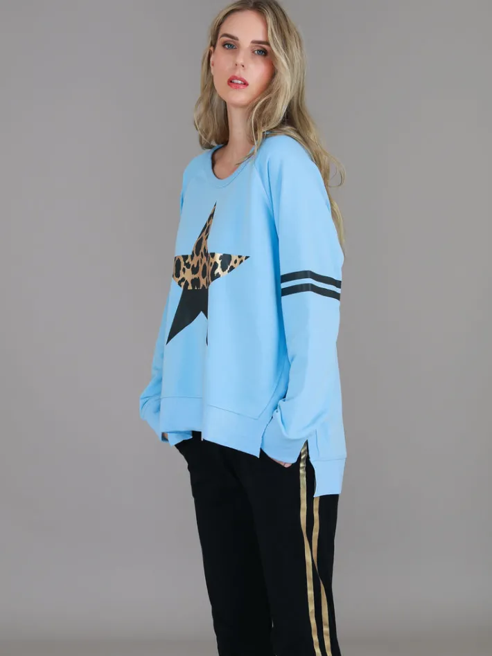 3rd Story Ginger Leopard Print Splice Star Sweatshirt< Sweatshirts|Sweatshirts