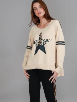 3rd Story Ginger Leopard Print Splice Star Sweatshirt< Sweatshirts|Sweatshirts