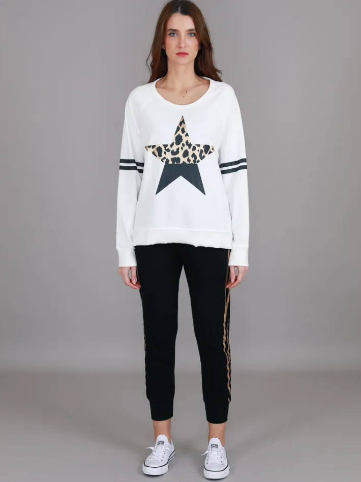 3rd Story Ginger Leopard Print Splice Star Sweatshirt< Sweatshirts|Sweatshirts