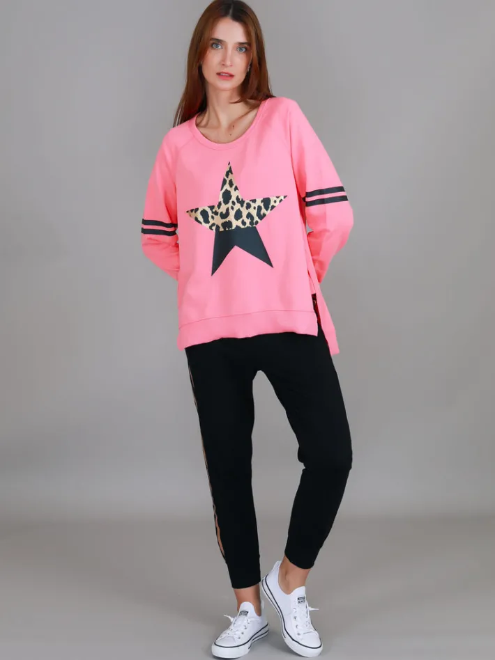 3rd Story Ginger Leopard Print Splice Star Sweatshirt< Sweatshirts|Sweatshirts