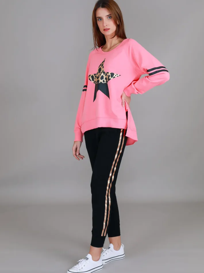 3rd Story Ginger Leopard Print Splice Star Sweatshirt< Sweatshirts|Sweatshirts