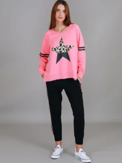3rd Story Ginger Leopard Print Splice Star Sweatshirt< Sweatshirts|Sweatshirts
