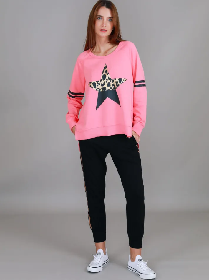 3rd Story Ginger Leopard Print Splice Star Sweatshirt< Sweatshirts|Sweatshirts