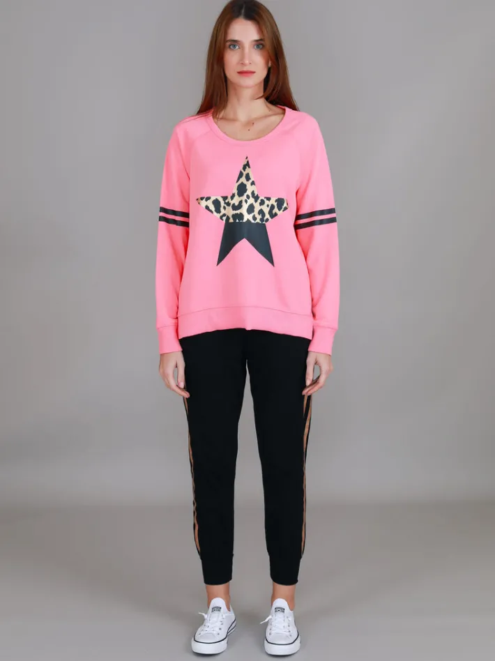 3rd Story Ginger Leopard Print Splice Star Sweatshirt< Sweatshirts|Sweatshirts