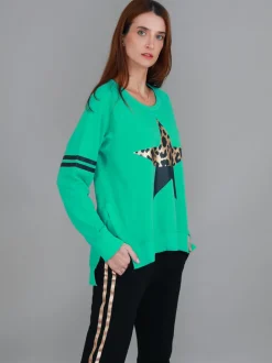 3rd Story Ginger Leopard Print Splice Star Sweatshirt< Sweatshirts|Sweatshirts