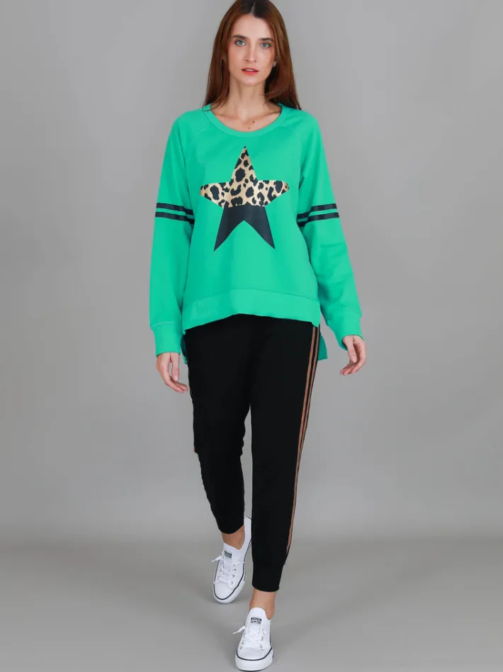 3rd Story Ginger Leopard Print Splice Star Sweatshirt< Sweatshirts|Sweatshirts