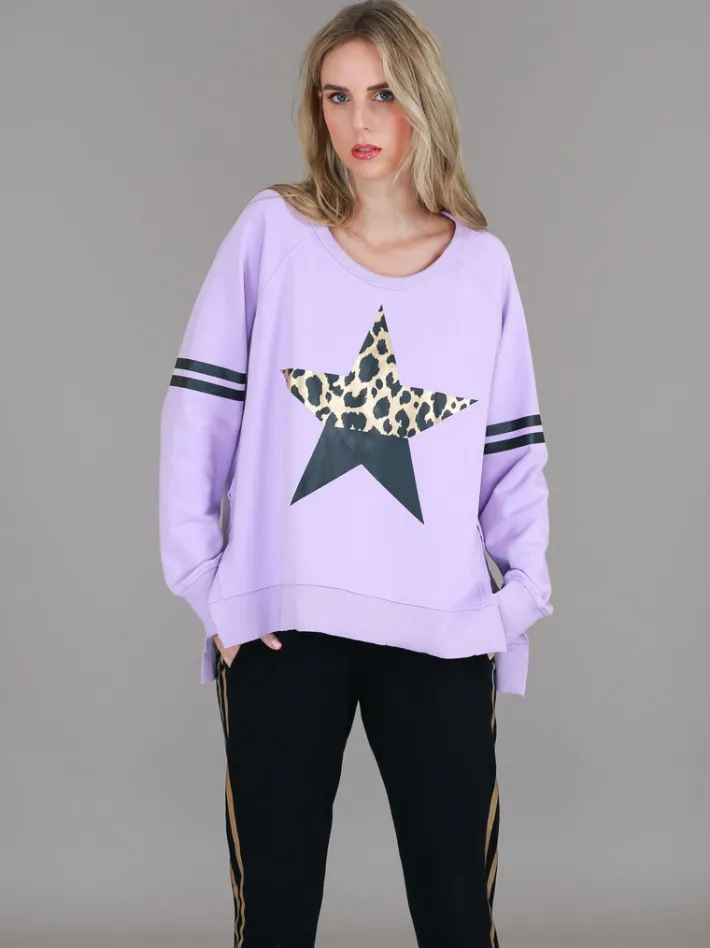 3rd Story Ginger Leopard Print Splice Star Sweatshirt< Sweatshirts|Sweatshirts