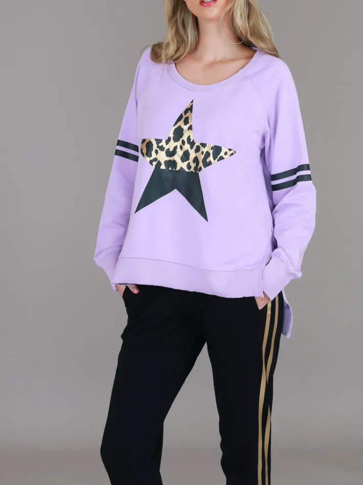 3rd Story Ginger Leopard Print Splice Star Sweatshirt< Sweatshirts|Sweatshirts