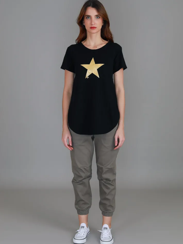3rd Story Hara Glitter Gold Star Short Sleeve T Shirt< Short Sleeves