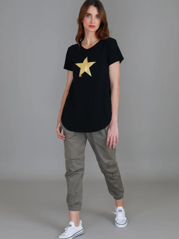 3rd Story Hara Glitter Gold Star Short Sleeve T Shirt< Short Sleeves