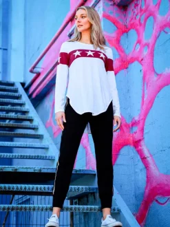 3rd Story Holland Star Band White Graphic T Shirt< Long Sleeves