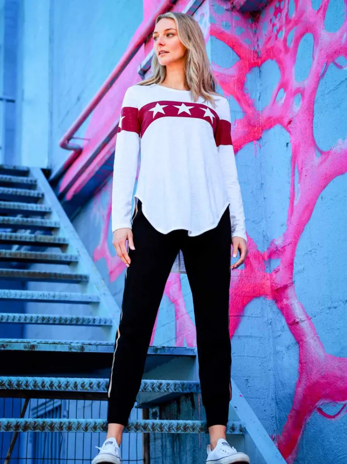3rd Story Holland Star Band White Graphic T Shirt< Long Sleeves