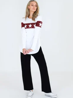 3rd Story Holland Star Band White Graphic T Shirt< Long Sleeves