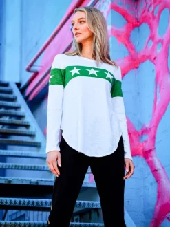 3rd Story Holland Star Band White Graphic T Shirt< Long Sleeves