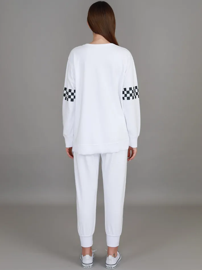 3rd Story Izzy - Ada Check Print Sleeve Sweatshirt< Sweatshirts|Sweatshirts