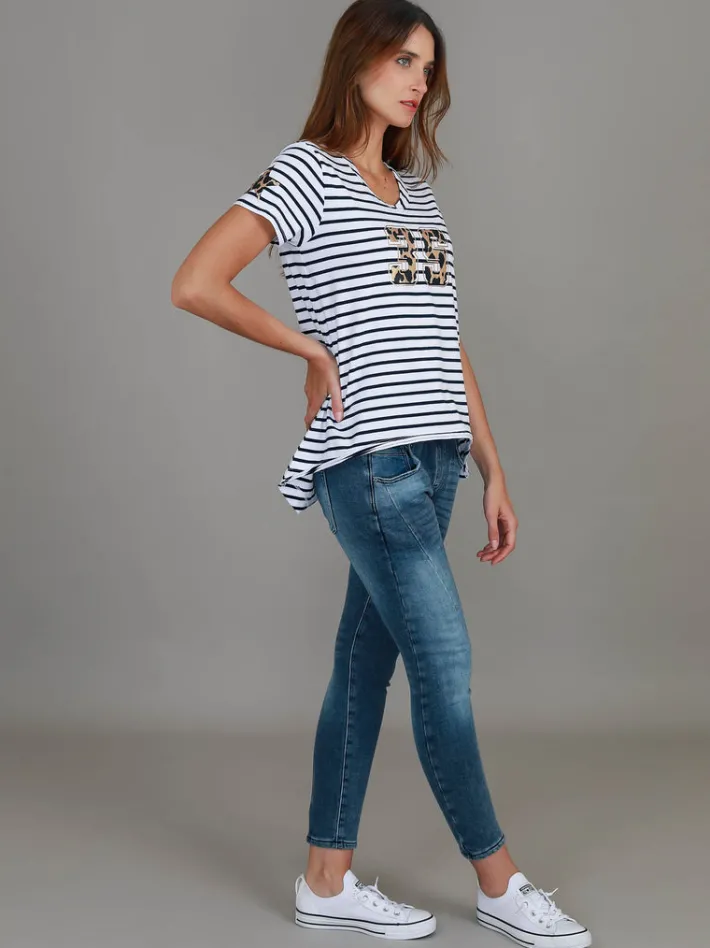 3rd Story Izzy 3S Leopard Stripe T Shirt< Short Sleeves