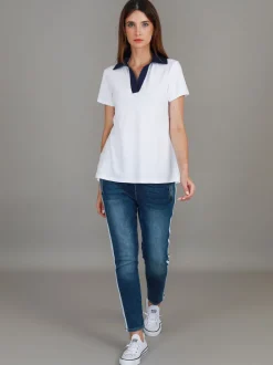 3rd Story Jaysmin Contrast Polo T Shirt< Short Sleeves
