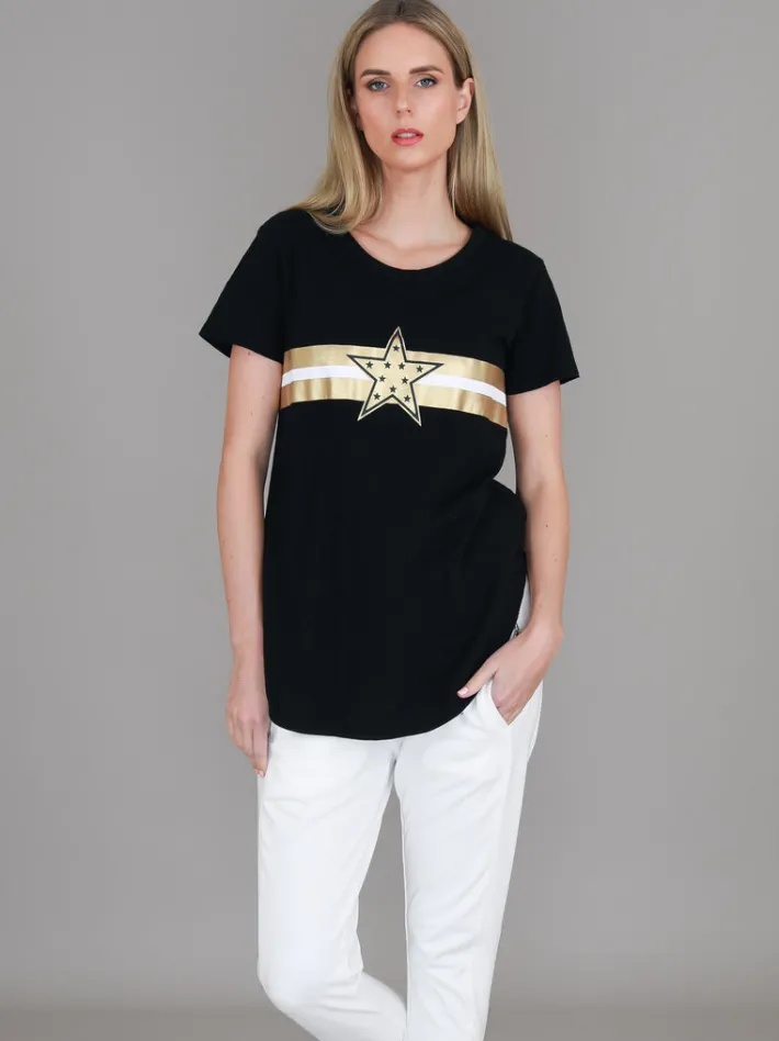 3rd Story Jill Gold Star with Stripes T Shirt< Short Sleeves