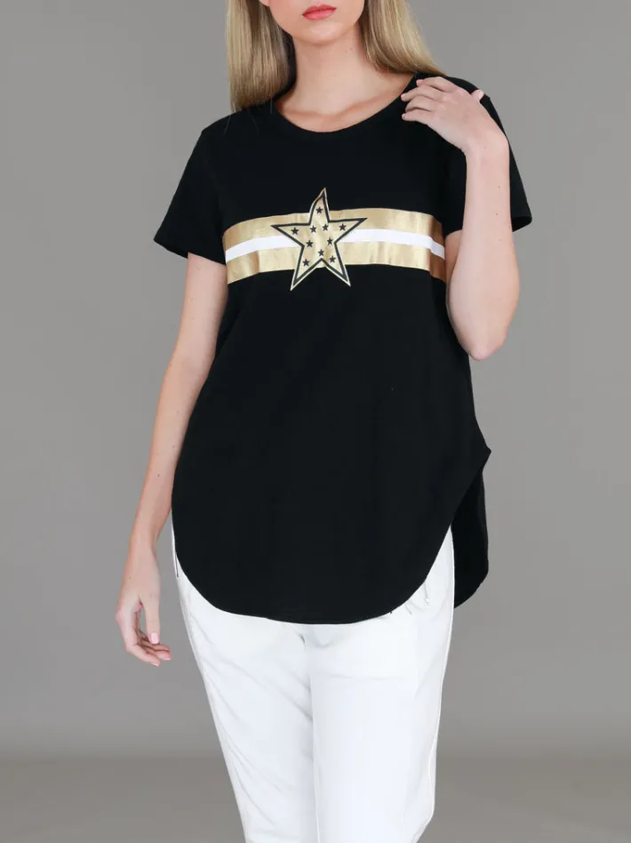 3rd Story Jill Gold Star with Stripes T Shirt< Short Sleeves