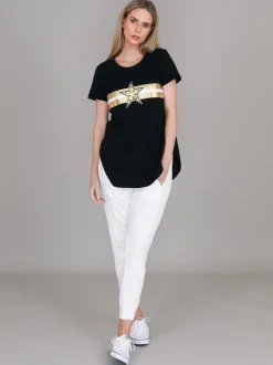 3rd Story Jill Gold Star with Stripes T Shirt< Short Sleeves