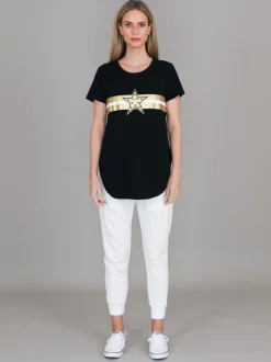 3rd Story Jill Gold Star with Stripes T Shirt< Short Sleeves