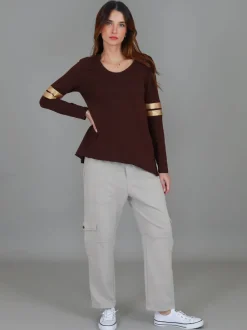 3rd Story Kiara Twin Gold Stripe T Shirt< Long Sleeves
