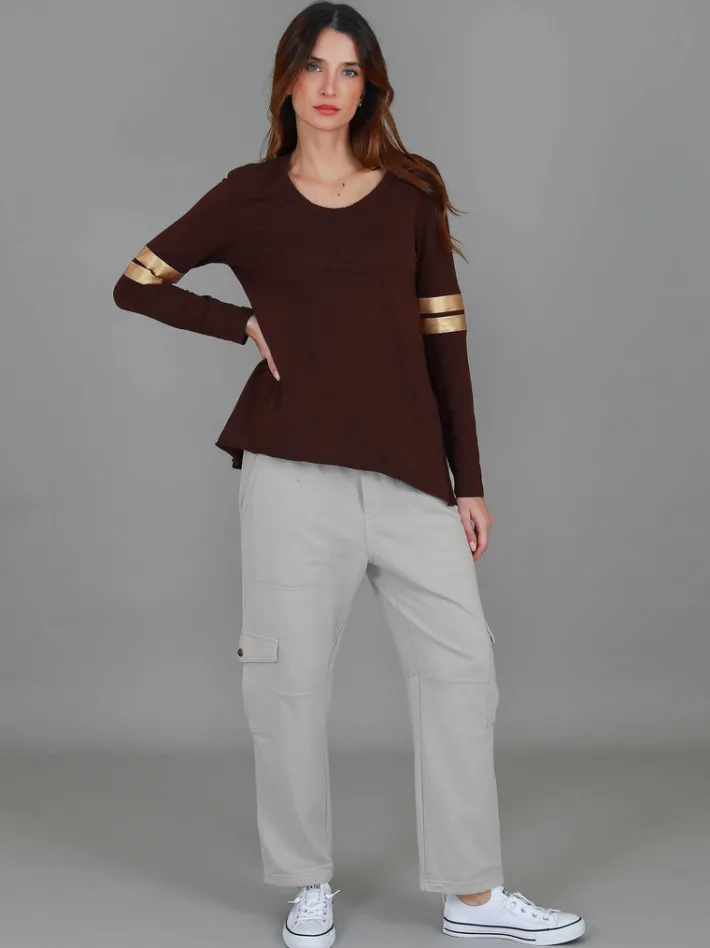 3rd Story Kiara Twin Gold Stripe T Shirt< Long Sleeves