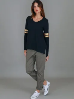3rd Story Kiara Twin Gold Stripe T Shirt< Long Sleeves