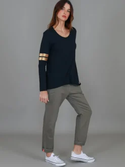 3rd Story Kiara Twin Gold Stripe T Shirt< Long Sleeves