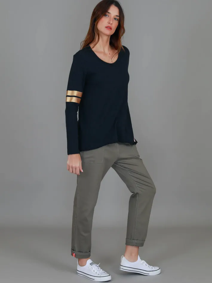 3rd Story Kiara Twin Gold Stripe T Shirt< Long Sleeves