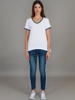 3rd Story Mariella Contrast Sleeve V Neck T Shirt< Short Sleeves