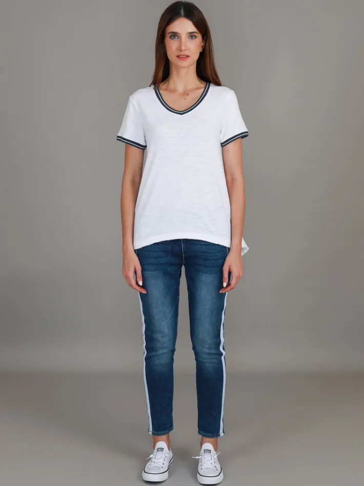 3rd Story Mariella Contrast Sleeve V Neck T Shirt< Short Sleeves