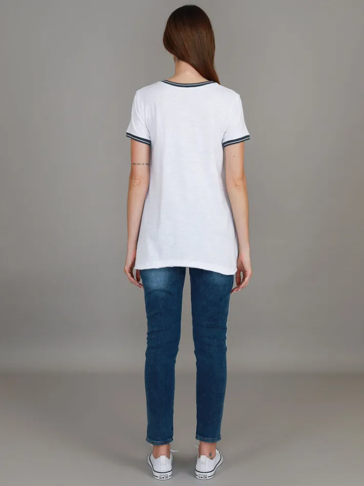 3rd Story Mariella Contrast Sleeve V Neck T Shirt< Short Sleeves