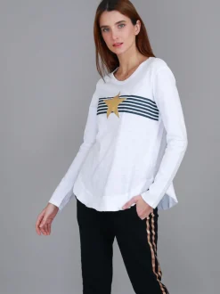 3rd Story Nora Print Curved Hem T Shirt< Long Sleeves