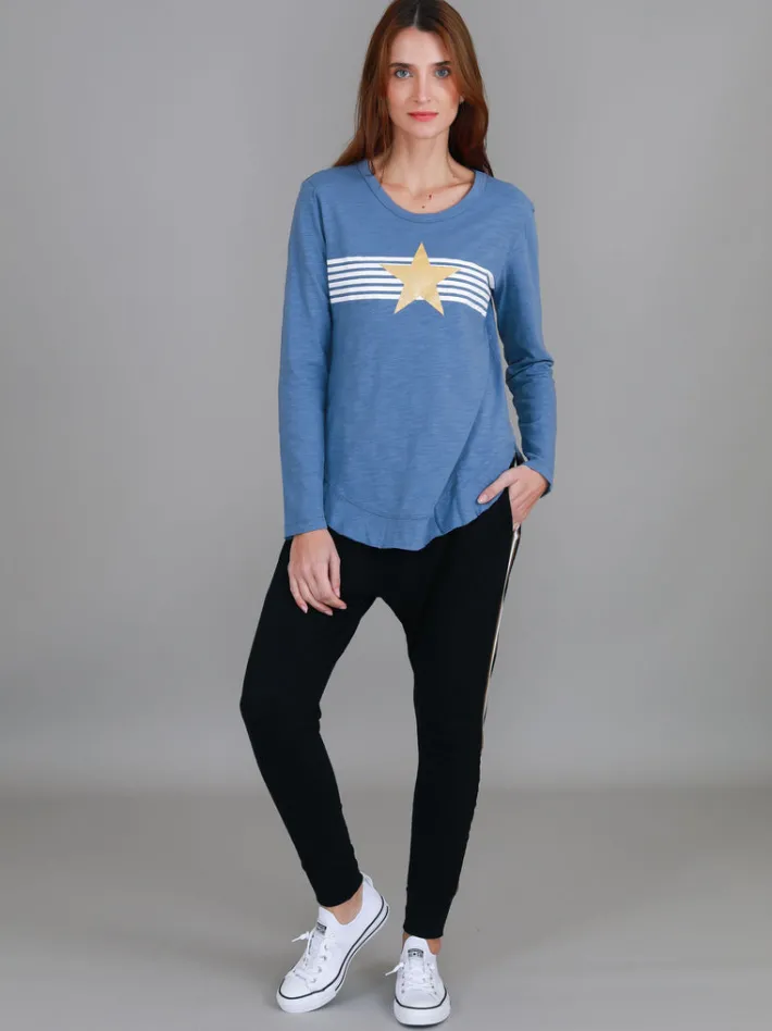 3rd Story Nora Print Curved Hem T Shirt< Long Sleeves