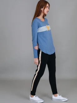 3rd Story Nora Print Curved Hem T Shirt< Long Sleeves