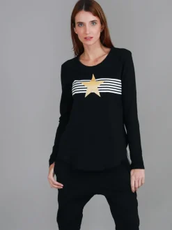3rd Story Nora Print Curved Hem T Shirt< Long Sleeves