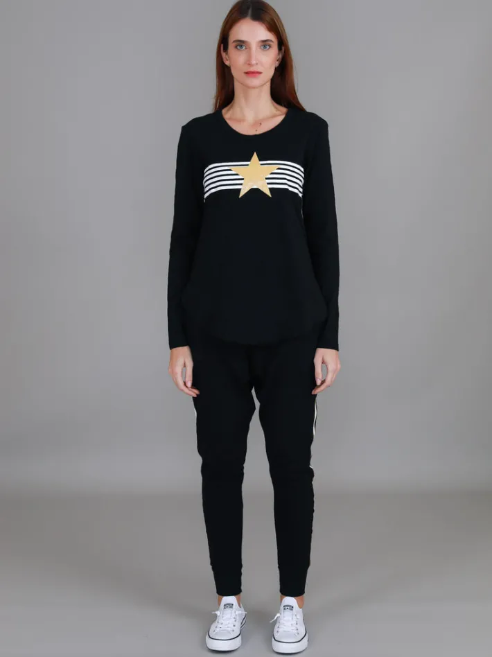 3rd Story Nora Print Curved Hem T Shirt< Long Sleeves