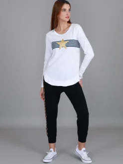 3rd Story Nora Print Curved Hem T Shirt< Long Sleeves