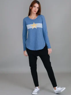 3rd Story Nora Print Curved Hem T Shirt< Long Sleeves