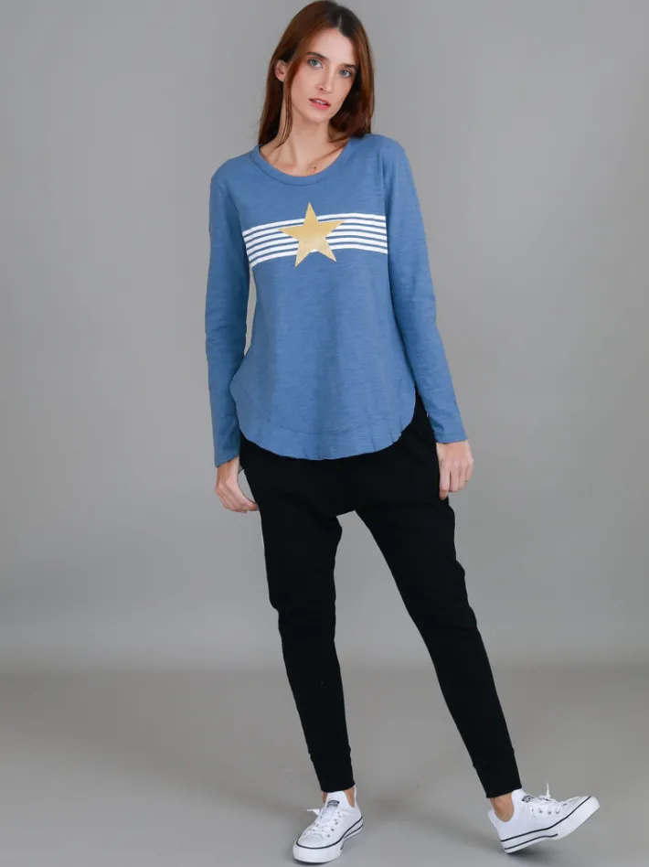 3rd Story Nora Print Curved Hem T Shirt< Long Sleeves