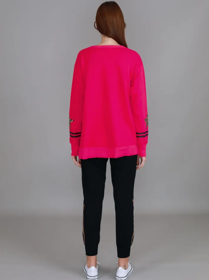 3rd Story Oxford Leopard Star Print on Sleeve Crewneck Sweatshirt< Sweatshirts|Sweatshirts